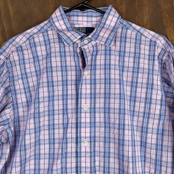 Ralph Lauren Mens Shirt Pink Blue Plaid Philip 100% Cotton Long Sleeve 16-34 - Picture 2 of 13